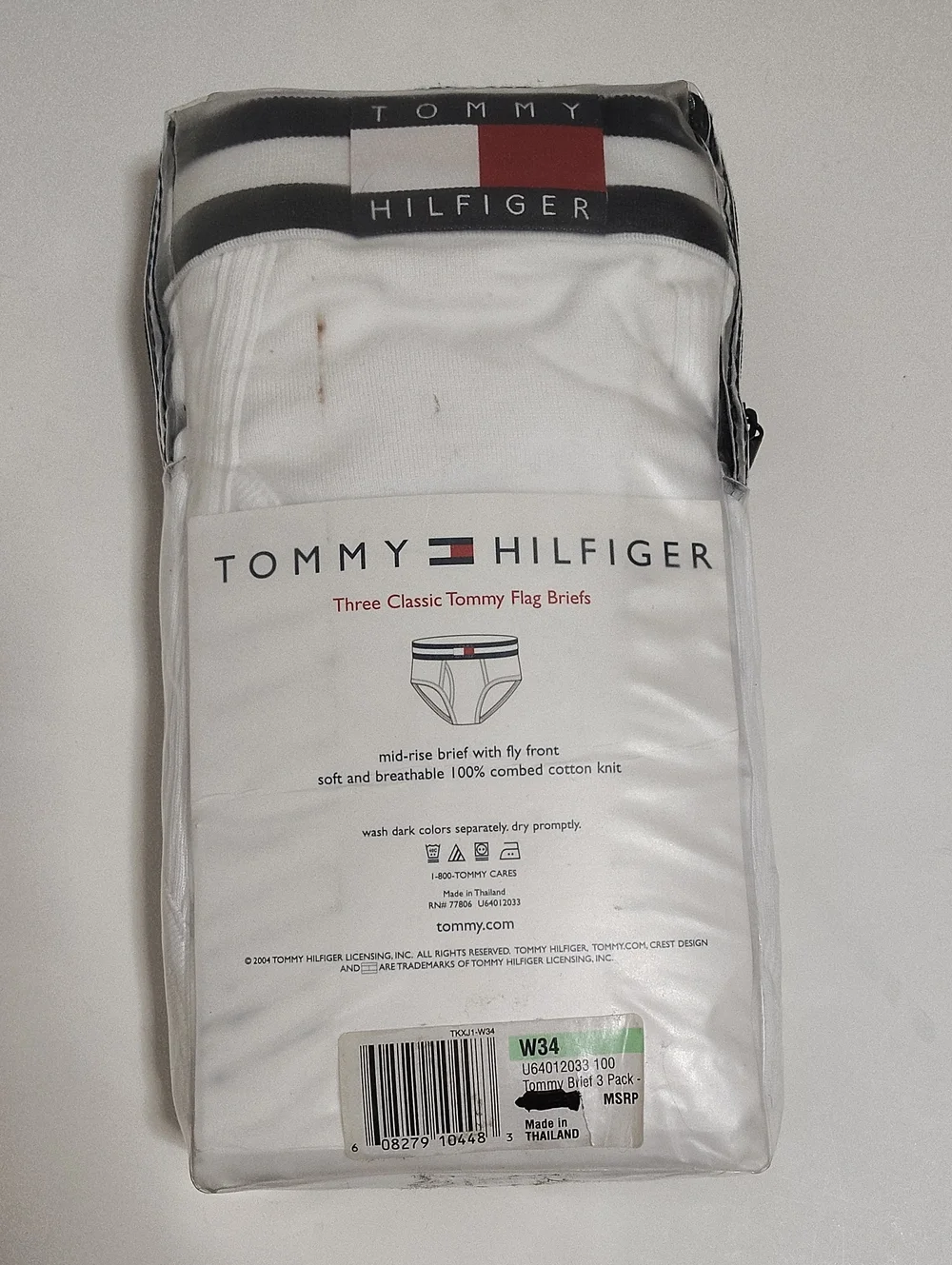 Vintage 2004 Tommy Hilfiger White Men's Briefs Underwear - 3 Pack - Size 34